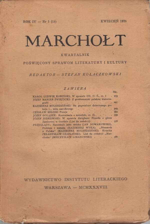 Okładka kwartalnika MARCHOŁT 1938