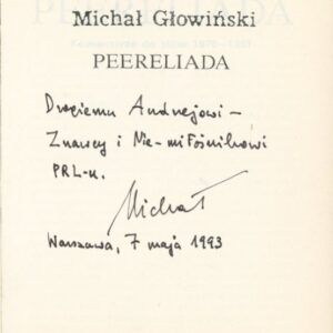 autograf Michała Głowińskiego w książce PEERELIADA. KOMENTARZE DO SŁÓW 1976-1981