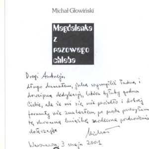 autograf Michała Głowińskiego w książce MAGDALENKA Z RAZOWEGO CHLEBA