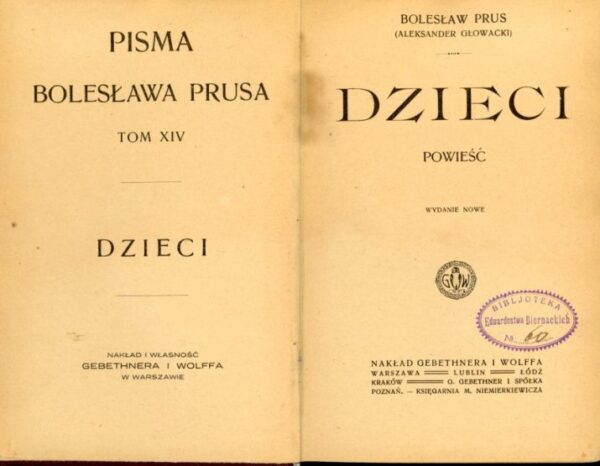 strona tytułowa książki Bolesława Prusa DZIECI